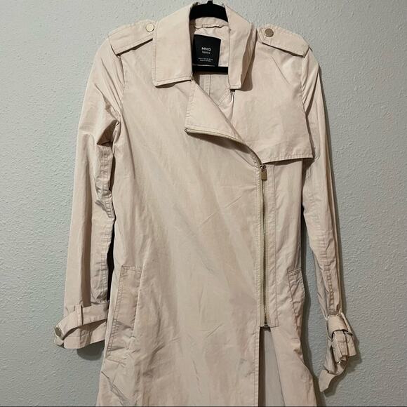 MNG Basics Khaki Moto Zip Trench Coat Womens XS Tan Neutral Classic Lightweight - Picture 4 of 7